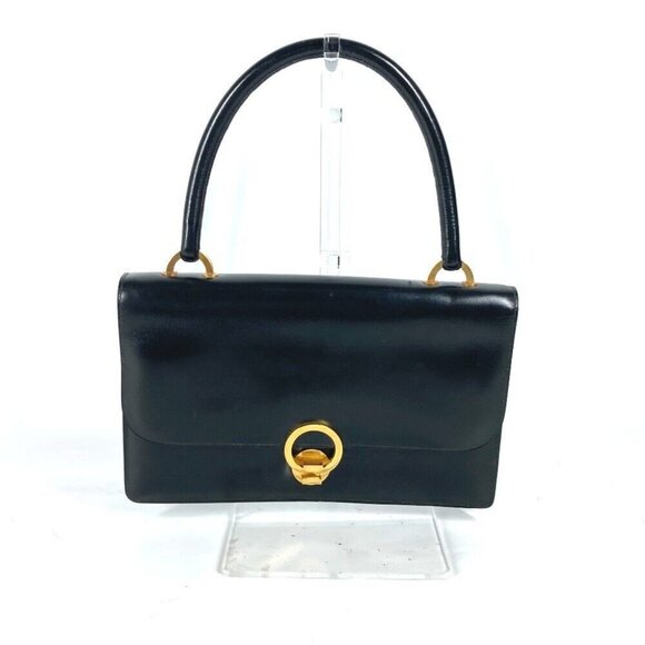 HERMES vintage Ring Do Hand Bag Flap Shoulder Bag Bock Scarf Black/GoldHardware - Picture 1 of 15